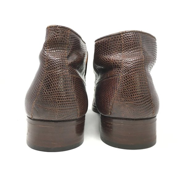 Bally Ankle Boots Shoes Size 8 Brown Full Lizard